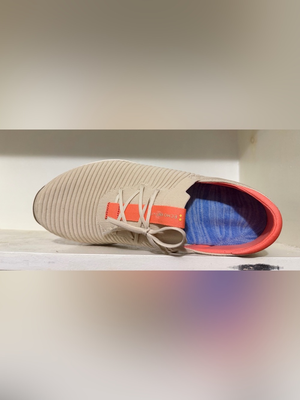Ryka Beige Knit Sneakers with Coral Heel Tab - Picture 4 of 4